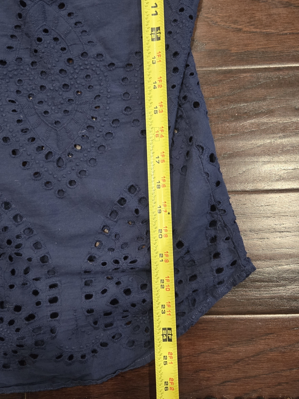 Adiva Navy Eyelet Button Down Shirt Cotton Boho Cottagecore Beach Cover Up M - Picture 9 of 13